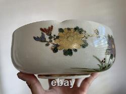 Fine Vintage Antique Japanese Artist SIGNED Satsuma Bowl Flowers Birds Art WOW