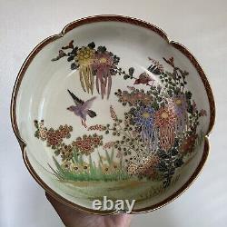 Fine Vintage Antique Japanese Artist SIGNED Satsuma Bowl Flowers Birds Art WOW