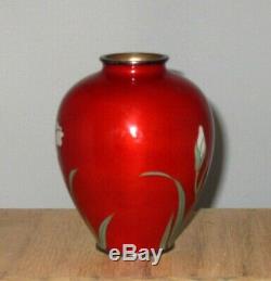 Fine Vintage Japanese Cloisonne Enamel Vase with Iris-Unique Coloring Excellent