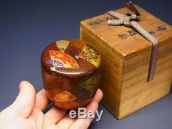 Fine Vintage Makie Lacquered NATSUME Japanese Wooden Tea Caddy w Signed Box E475