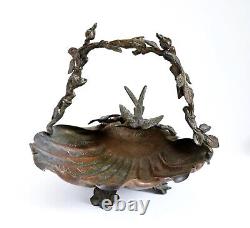 Fine antique Japanese Meiji period bronze basket