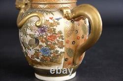 Fine antique Japanese satsuma Dragon Teapot, Cranes and garden Meiji