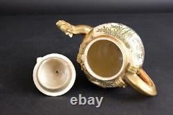 Fine antique Japanese satsuma Dragon Teapot, Cranes and garden Meiji