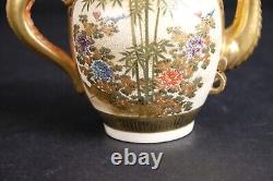 Fine antique Japanese satsuma Dragon Teapot, Cranes and garden Meiji