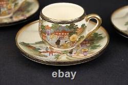 Fine antique japanese Meiji Satsuma cup & saucers landcape figures 19thC