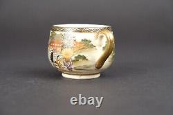 Fine antique japanese Meiji Satsuma cup & saucers landcape figures 19thC