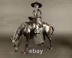 Fine antique japanese bronze wiseman on horse, 45cm Meiji period, 19th Century