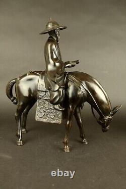 Fine antique japanese bronze wiseman on horse, 45cm Meiji period, 19th Century