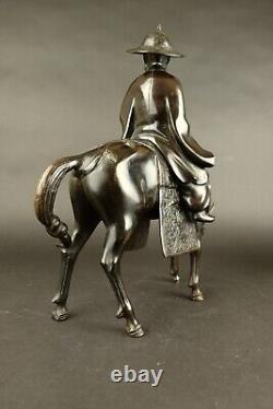 Fine antique japanese bronze wiseman on horse, 45cm Meiji period, 19th Century