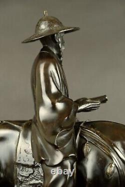 Fine antique japanese bronze wiseman on horse, 45cm Meiji period, 19th Century