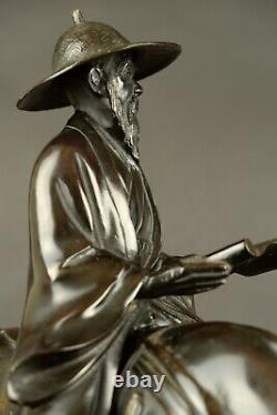 Fine antique japanese bronze wiseman on horse, 45cm Meiji period, 19th Century