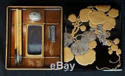 Fine antique lacquered Japanese Suzuribako Zen writing box 1900 Maki-e art