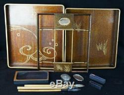Fine antique lacquered Japanese Suzuribako Zen writing box 1900 Maki-e art