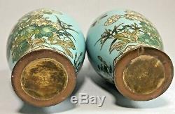 Fine quality signed Tsukamoto Japanese cloisonne enamel vases pair