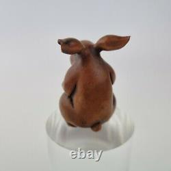 Finely Carved Wood Japanese Netsuke Of A Rabbit Eating A Leaf Signed