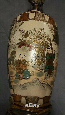 Finely Decorated Antique Japanese Meiji Satsuma Pottery Vase Lamp Very Detailed