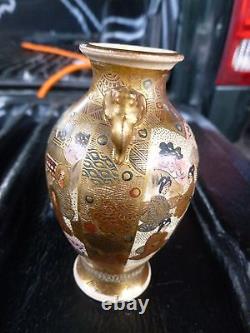 Finely Detailed Signed Japanese Meiji Period Miniature Satsuma Vase W Handles