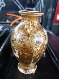Finely Detailed Signed Japanese Meiji Period Miniature Satsuma Vase W Handles
