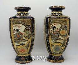 Genuine Antique Meiji Period Fine Pair Satsuma Vases Signed Kusube And Numbered