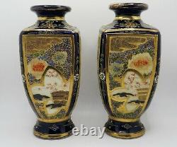 Genuine Antique Meiji Period Fine Pair Satsuma Vases Signed Kusube And Numbered