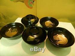 Gorgeous Fine Japanese Lacquer Bowl/ Soup And Rice Turtle Motif High Quality#1