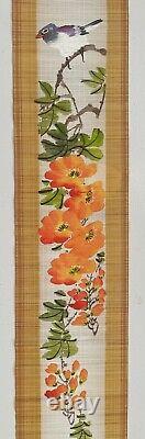 HANGING SCROLL JAPANESE-Fine Bamboo-Hand Painting Antique- Beautiful-32x4.75