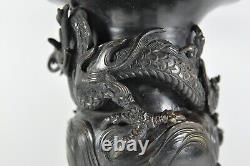 HEAVY Antique Fine Japanese Meiji Period Dragon Pearl in Relief Bronze Vase