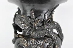 HEAVY Antique Fine Japanese Meiji Period Dragon Pearl in Relief Bronze Vase