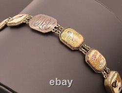 JAPANESE 925 Silver Vintage Antique Painted Frame Link Bracelet BT10023