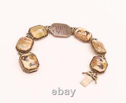 JAPANESE 925 Silver Vintage Antique Painted Frame Link Bracelet BT10023