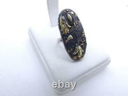 JAPANESE Shakudo Vintage Antique Sterling Silver Mixed Metal RING Very Unique
