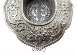 JAPANESE Silver ANTIQUE/VINTAGE Drawer Pull Slide Fine 2 Peacocks