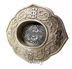 JAPANESE Silver ANTIQUE/VINTAGE Drawer Pull Slide Fine 2 Peacocks