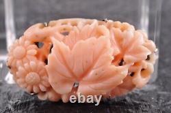 Japan Antique Coral Carved sunflower and maple OBIDOME Silver Tone Certificate