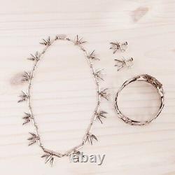 Japanese 950 Sterling Silver Figural Bamboo Bracelet 7 Necklace 15 Earring Set