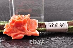 Japanese Antique Coral (1.26in 75ct) Camellia OBIDOME with certificate and Box