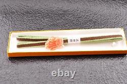 Japanese Antique Coral (1.26in 75ct) Camellia OBIDOME with certificate and Box