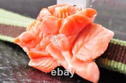 Japanese Antique Coral (1.26in 75ct) Camellia OBIDOME with certificate and Box