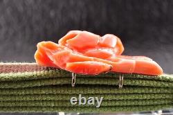 Japanese Antique Coral (1.26in 75ct) Camellia OBIDOME with certificate and Box