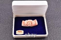 Japanese Antique Coral Carved Rose OBIDOME Silver Tone Certificate Included used