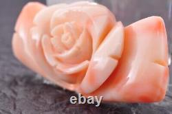 Japanese Antique Coral Carved Rose OBIDOME Silver Tone Certificate Included used