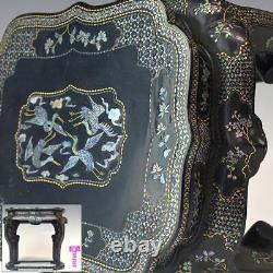 Japanese Antique Fine Inlay Soda Zaiku Table Width 20.5cm Flower Stand Black JP