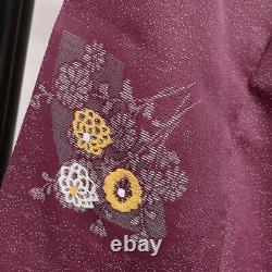 Japanese Antique Fine Pattern Plum Blossom Chrysanthemum Bamboo Hana Kimono