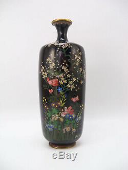 Japanese Antique Meiji Period (1868-1912) Fine Cloisonne Vase Flowers Bird