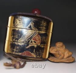 Japanese Antique Parent-child frog Wood carving with frog netsuke Fine carving