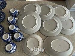 Japanese Blue & White Fine Porcelain Plates Cups Bowls lot Landscape Birds Trees