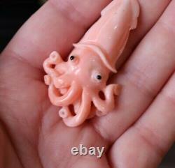 Japanese Carved Coral Squid Figurine Figure Elatius Coral 11gr