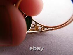 Japanese Chinese Asian Export Antique Modernist 14k Gold Green Jade Stone Ring