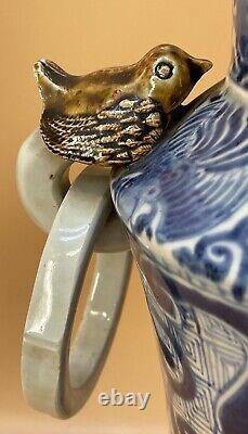 Japanese Edo 19C Hirado Vase With Handles & Fine Decorations