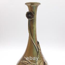 Japanese Fine Art Bronze Lily Sculpture Art Nouveau Vase Antique Meiji Period